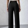 Einfarbige, elegante, hoch drapierte, gerade lange Anzughose für Damen, lässige Mode, hohe Taille, lange Hose mit weitem Bein und Taschen, bequeme Hose für die Arbeit im Büro