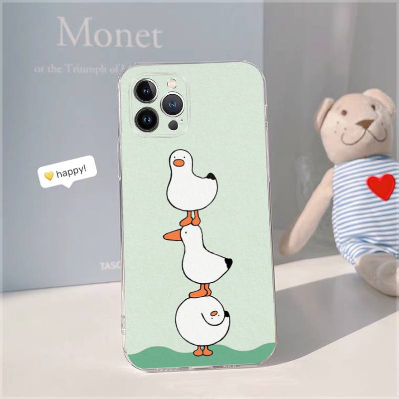 Cartoon duck Phone Case For iPhone 14 13 12 11 Pro Max XS X XR SE 2020 6 7 8 Plus Mini Transparent Shell