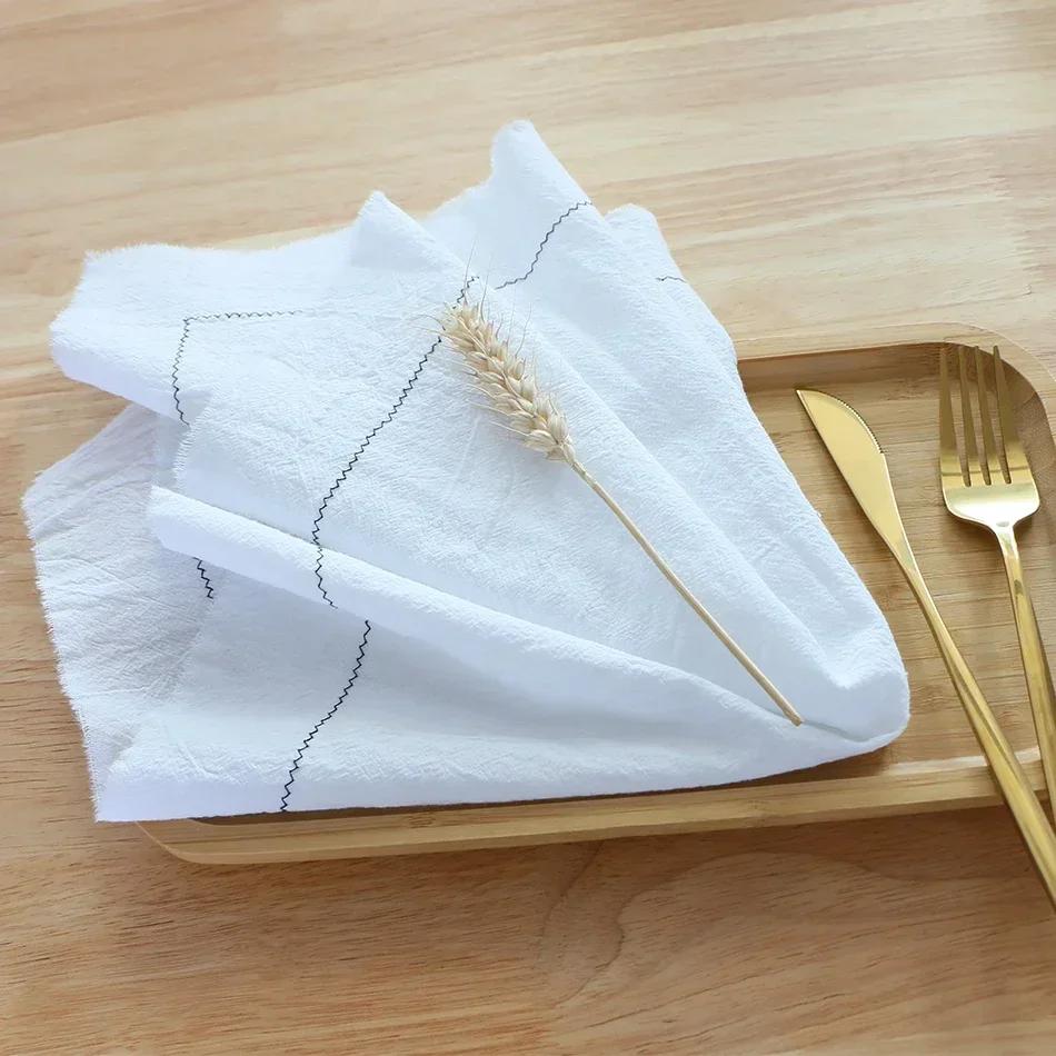 10PCS 30x45cm 100% Cotton Cloth Napkins Embroidered Tea Towel Versatile Handmade Washable for Dinner Wedding and Parties Decor