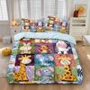 3PCS Colorful Checkered Cartoon Jungle Animal Duvet Cover Set, Soft Bedding Decor, Machine Washable, No Insert