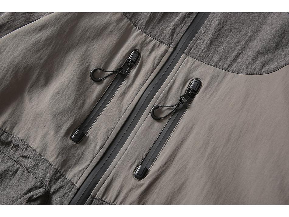 TENDGANK Color Block Hooded Windbreaker with Pockets - Japanese Retro Style