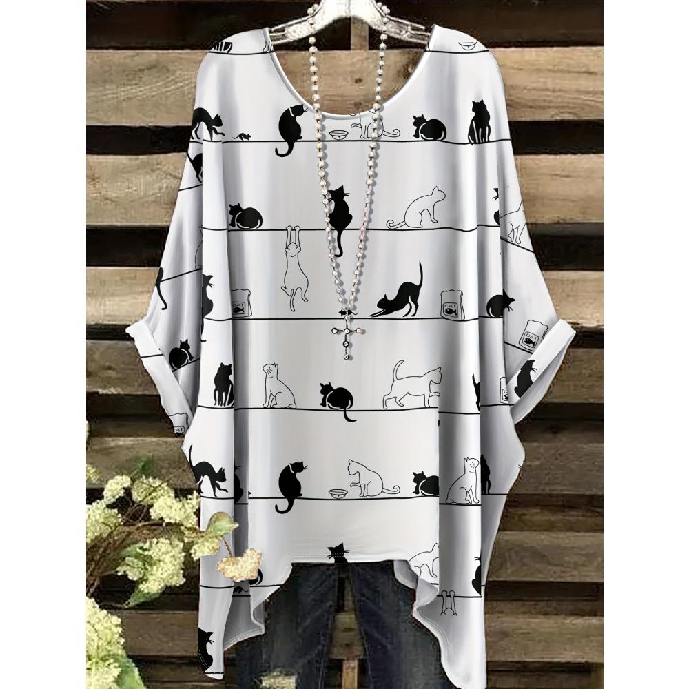 

Summer Women s Short Sleeve Gold Dyed Kitten 3D Pattern Print Irregular Hem Round Neck Top Casual Korean Popular Clothes T-Shirt 1XL