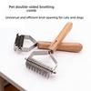 Double-sided Pet Hair Comb with Wooden Handle and Stainless Steel Blade Head for Detangling Dog Hair