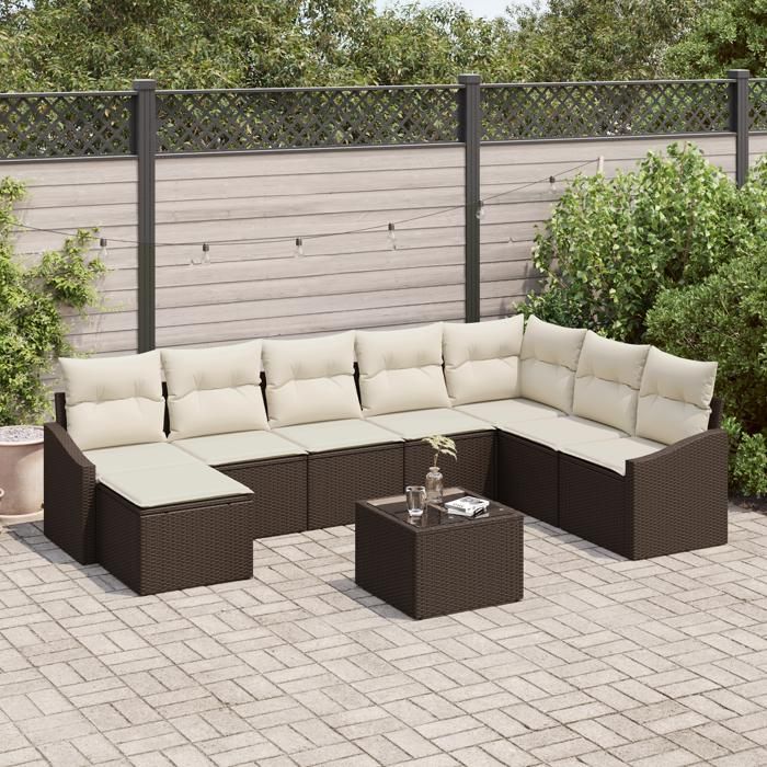 VidaXL Ensemble de Salle à Manger de Jardin de 8 Pièces avec Coussins Gris Rattan Poly 3355517