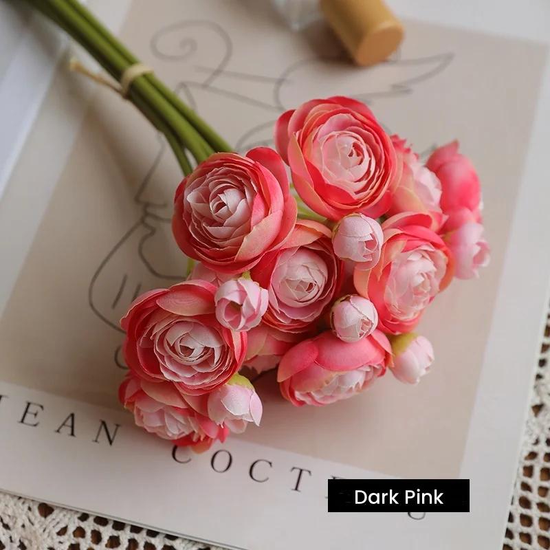 

Home Decoration Artificial Small Camellias Artificial Flower Wedding Bridal Bouquet Pink Red Table Decoration Photography Props темно-рожевого кольору