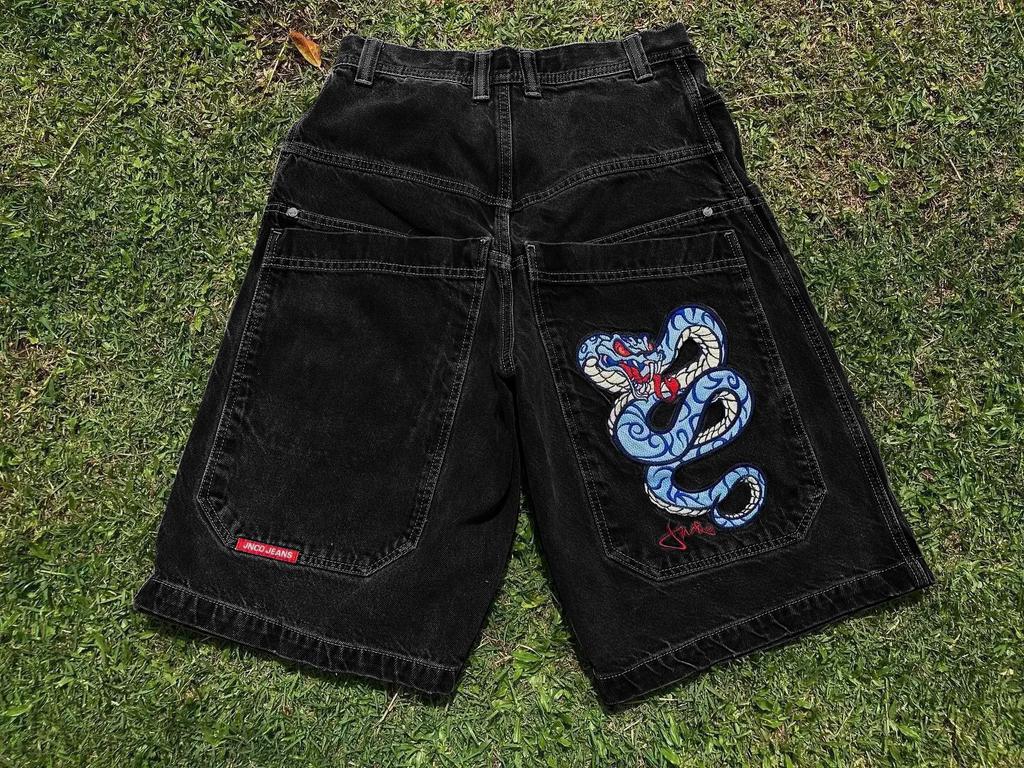 Unisex Y2K Baggy Shorts Vintage American Streetwear Printing Denim Shorts 2000s Hip Hop Men Women Casual Basketball Shorts