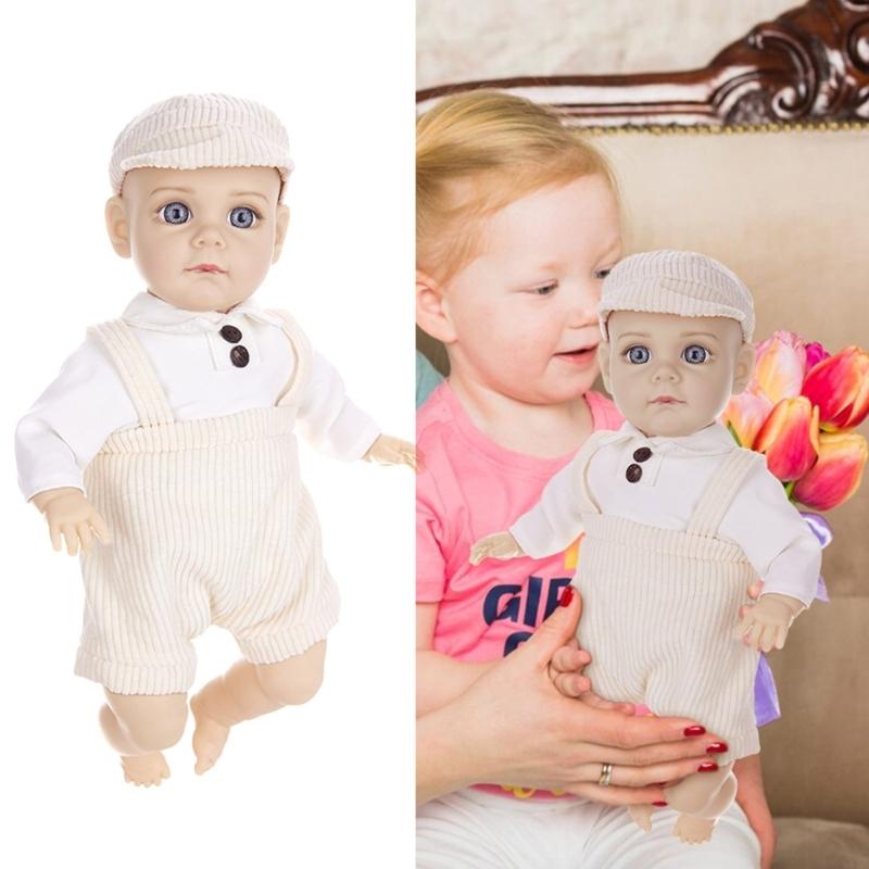Realistic Vinyls Baby Boy Doll 14inch with Hat and Overalls for Kids Play Realistic Baby New Borns Asleep Toy Soft