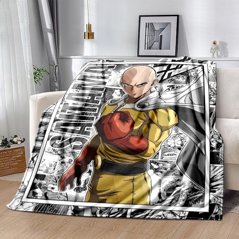 One Punch Man Print Flannel Blanket, High Quality Comfortable for All Seasons, Home Decor, Warmth and Comfort, Perfect for Christmas Gifts