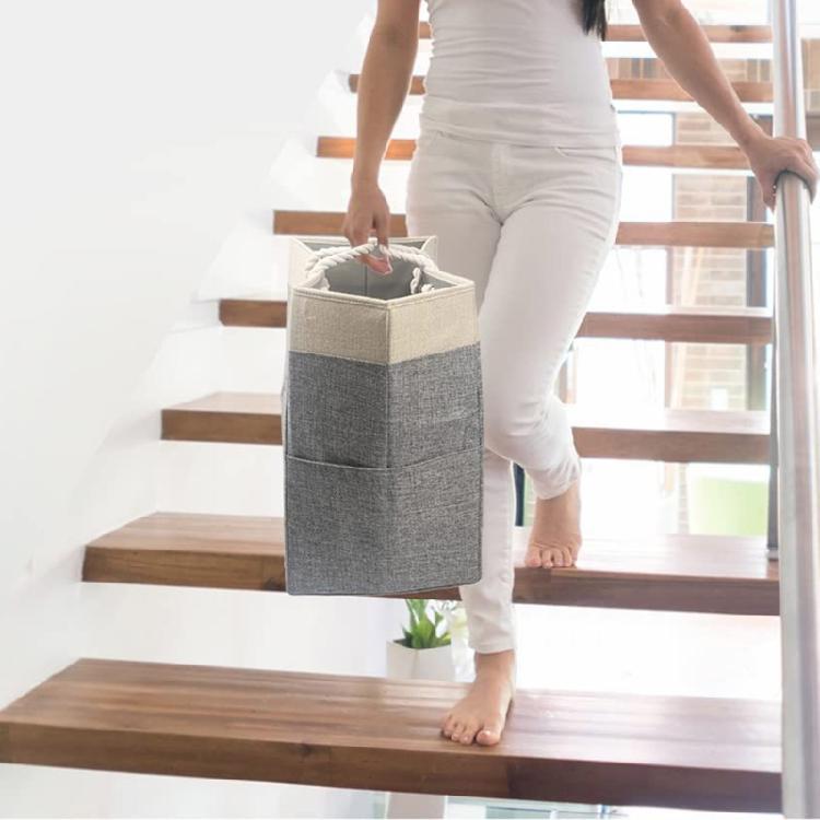 Stair Shape Storage Box Fabric Foldable Stair Basket with Cotton Rope Handle Large Capacity Household Organizers