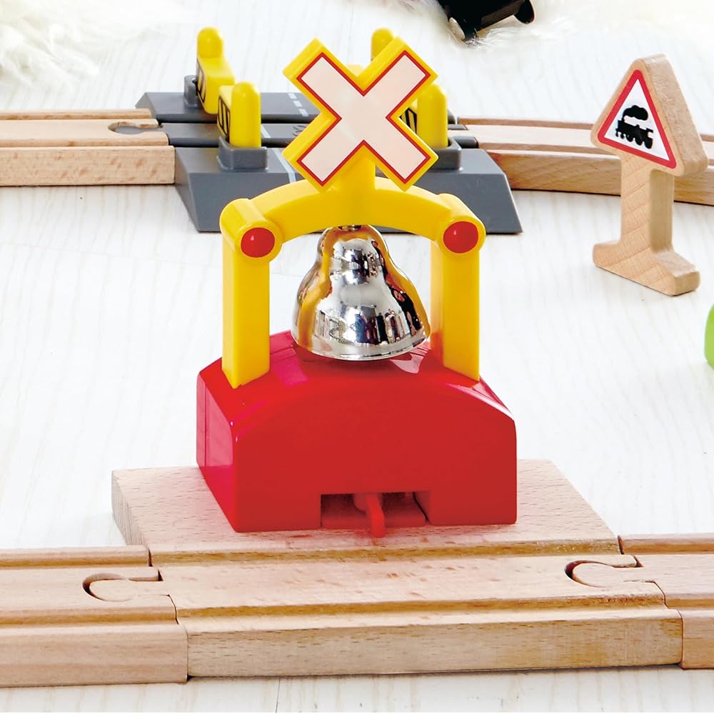 Hape Wooden Level Crossing Alarm Toy 12.6x12.5x9cm for Ages 3 and Up
