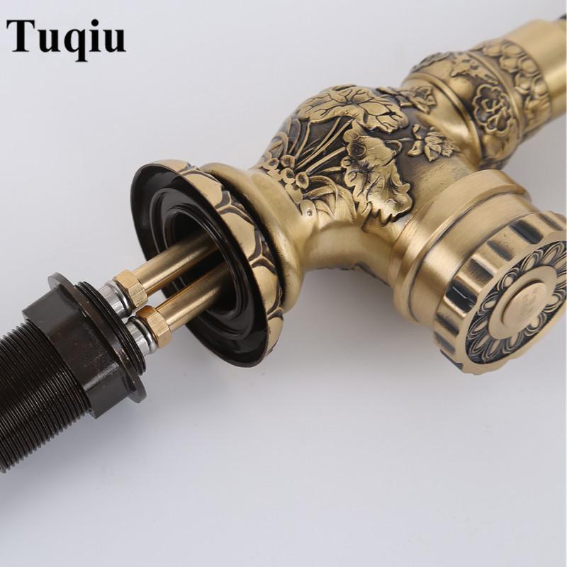 Basin Faucet Antique Brass Sink Faucet Carved Bathroom Faucet Copper Tap Rotate Single Handle Hot & Cold Water Mixer Tap Crane