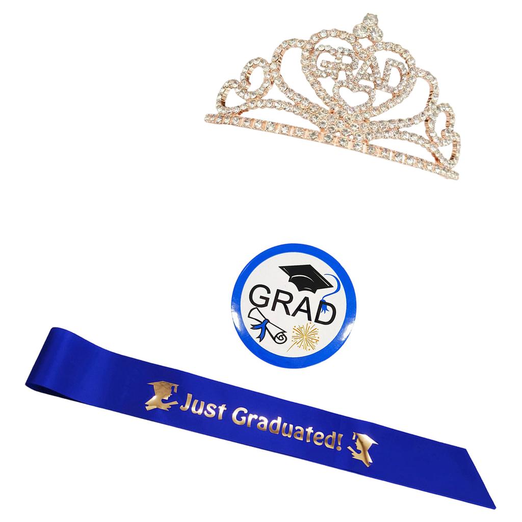 Graduate Crowns and Sash Badge Set Congratulations Grad Party Decorations 2026 Women's Grad Tiaras and Sash Brooch
