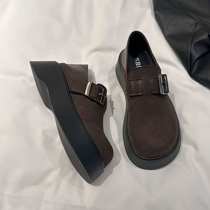 

туфли-лоферы женские на толстой подошве, из маленькой кожи, два варианта носки, новые весенне-осенние одинарные туфли 2025 года, ретро, в британском стиле, на одном педале 40 коричневый