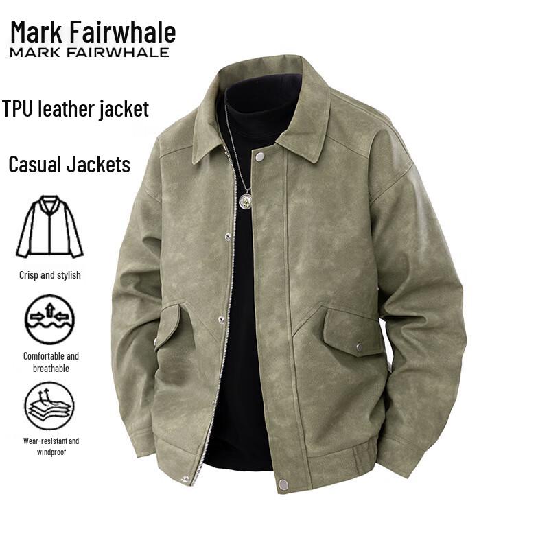 Mark Fairwhale Men's Casual Faux Leather Lapel Jacket