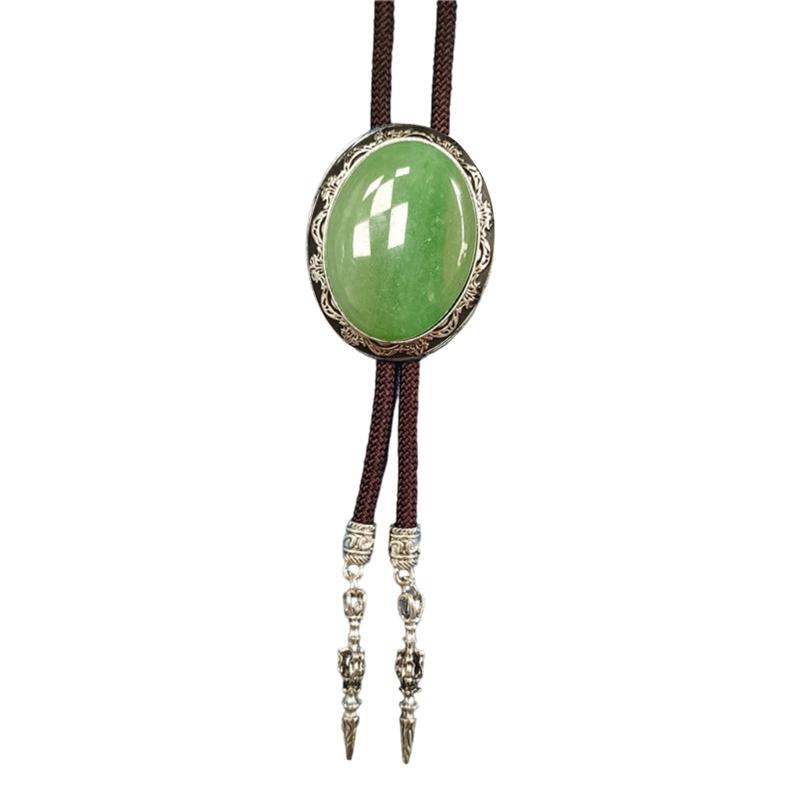 Adjustable Braided Cord Rodeos Bolo Tie Necktie Feature Oval Shape Stone Pendant Western Jewelry Necklace for Men Women
