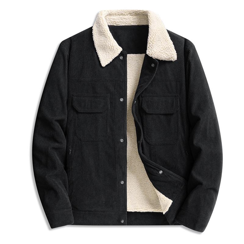 L-9XL Men's Corduroy Fleece-Lined Jacket - Thick, Warm Lambswool, Plus Size, Autumn/Winter Casual Style