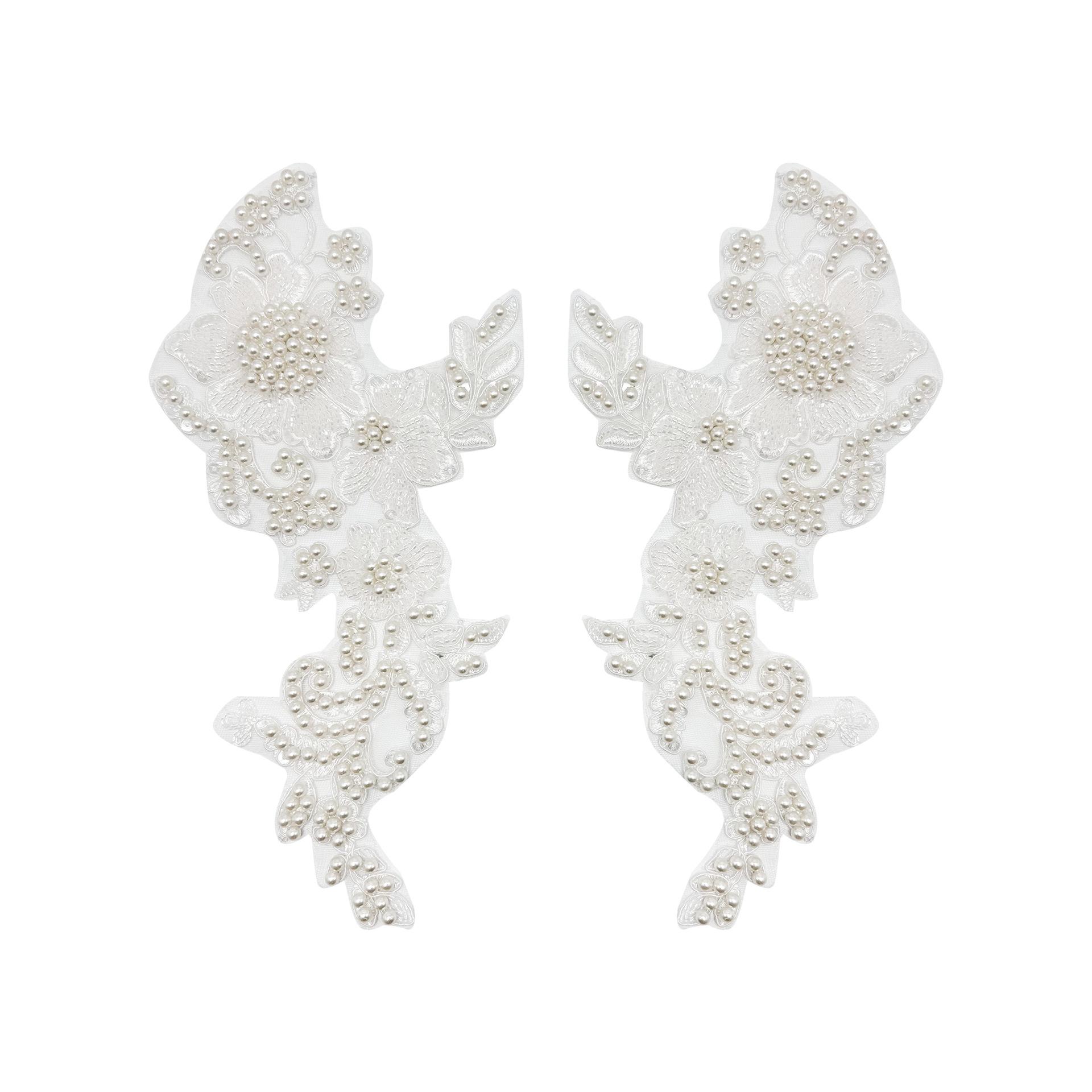 

Solid Color Bead Embroidery Flower Cloth Sticker Lace Decoration Wedding Dress Skirt Clothing Diy Jewelry Accessories H6085-2 Full Bead White