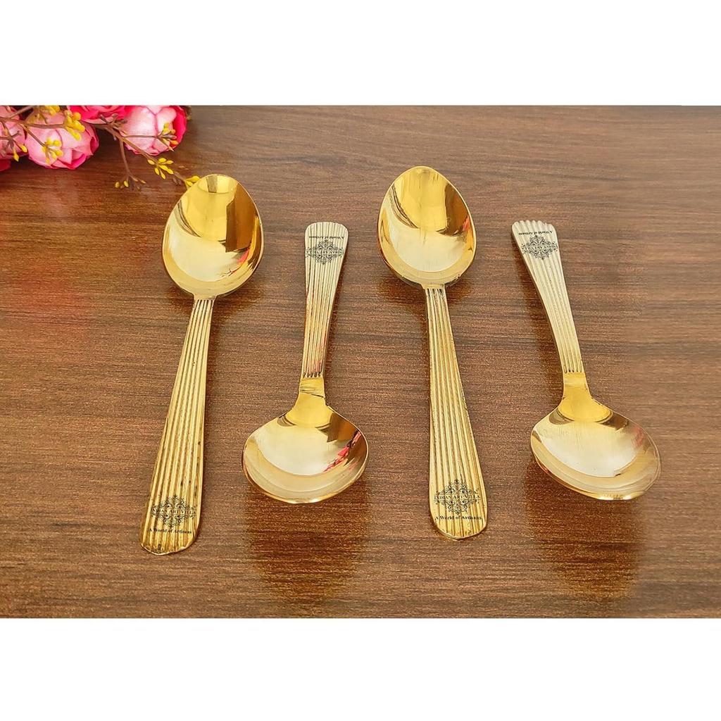 Hochwertiges Dessertlöffel-Set aus Messing mit Futterdesign, perfekt für den Einsatz zu Hause, in der Küche oder im Restaurant, 17,8 cm lang (Packung mit 6)