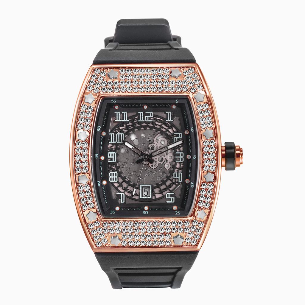 European and American Personality Full of Diamond Barrel Type Silica Gel Strap Quartz Men's Watch