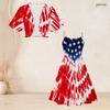 Women Plus Size Two Piece Set American Flag Printed Batwing Sleeve Cropped Shrug Strappy Flared Dress