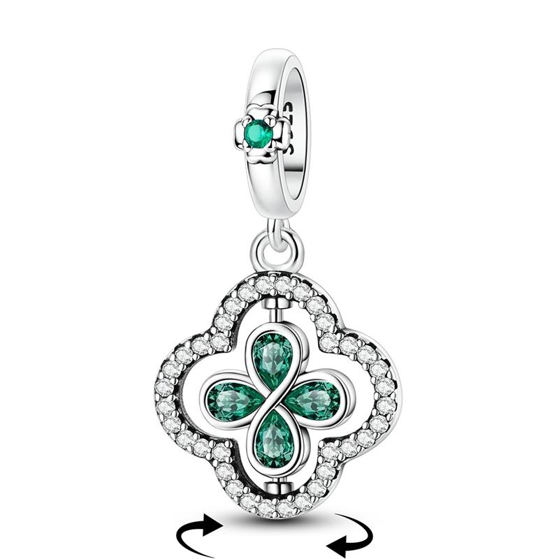 New 925 Silver Four-Leaf Clover Tree of Life Heart Charm Pendant Fit Bracelet DIY Women Jewelry Gift