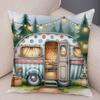 Happy Campers Pillow Case Double Print Decor Cartoon House Travel Car Cushion Cover for Sofa Home Soft Plush Pillowcase