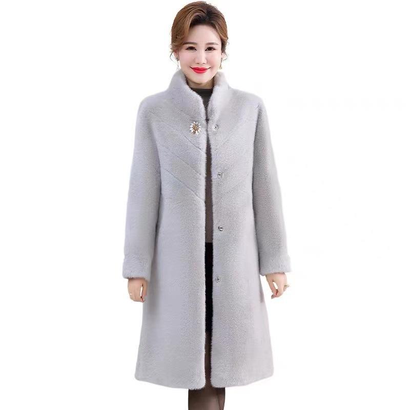 Middle-Aged Women'S Long Imitation Mink Velvet Fur Coat, Mother'S Fur Integrated Coat Looks Thin