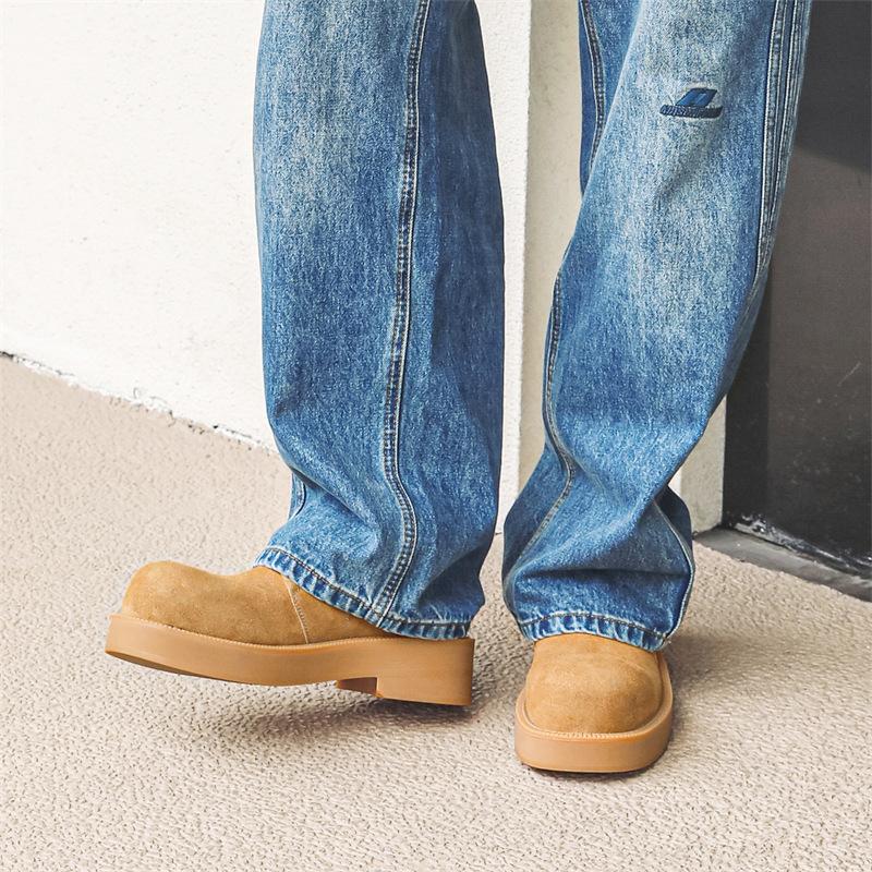 Derby shoes men's 2024 spring new Mickey big head thick sole heightening low top round head fashion leather shoes 57321-J