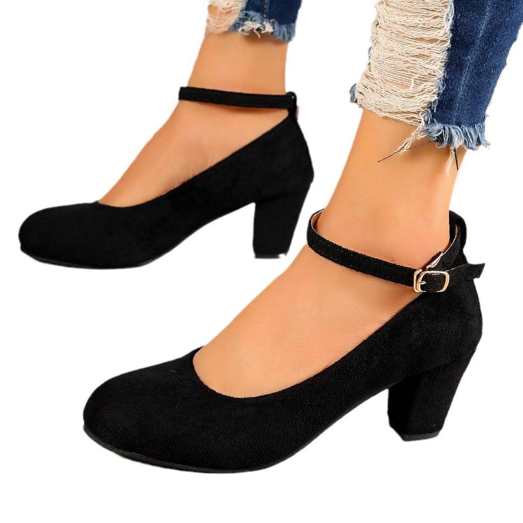 2026 Spring/Fall European American Plus Size Chunky Heel Buckle High Heels Women's Fashion Shoes