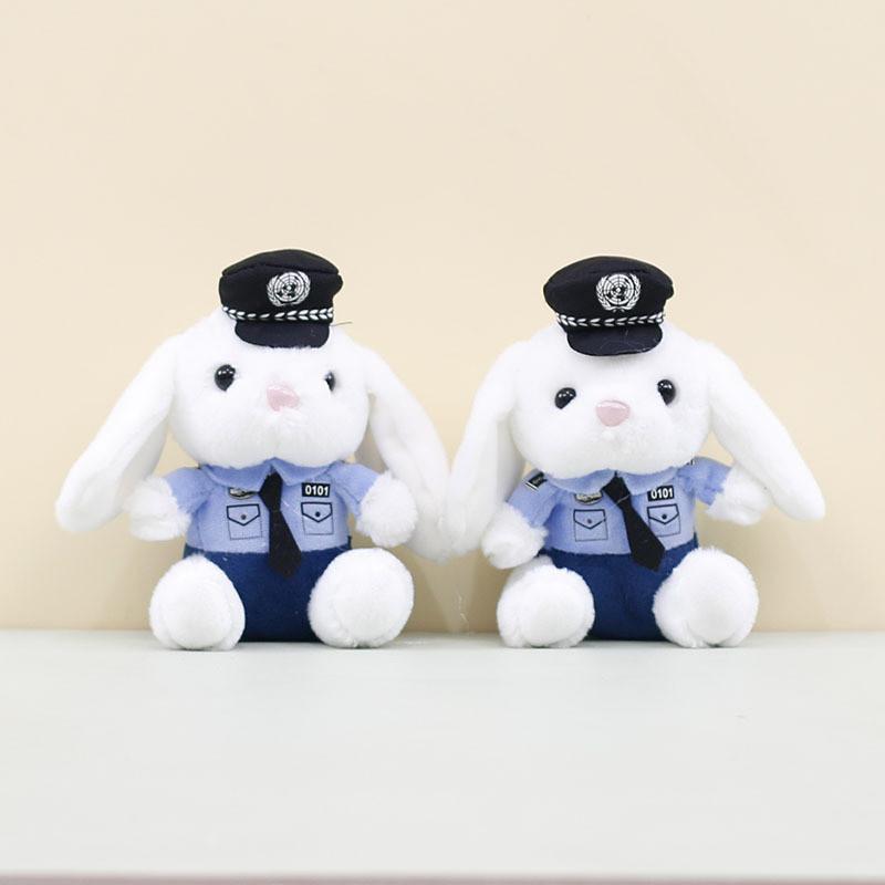 Cute Firefighter Bunny Plush Toy Charming Keychain Soft Short Plush