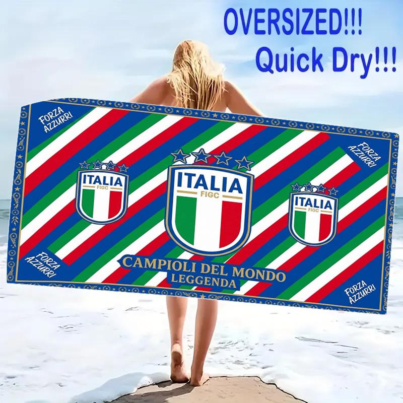 Italy National Football Print Beach Towel, Large Soft Quick Dry Towel for Beach Camping Swimming