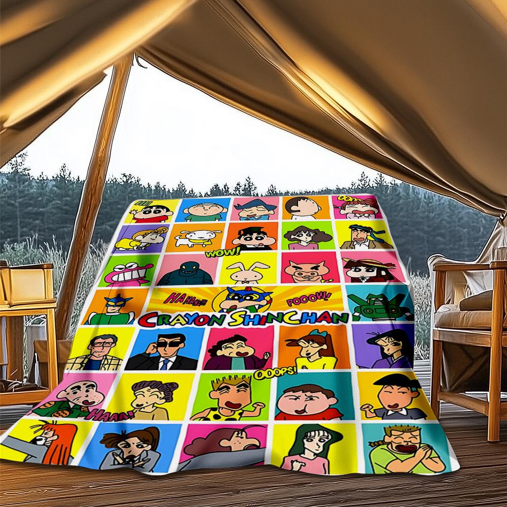 1pc Crayon Shin chan Outdoor Flannel Blanket, Lightweight Warm Cozy for Travel Camping Office Soft Polyester Fabric