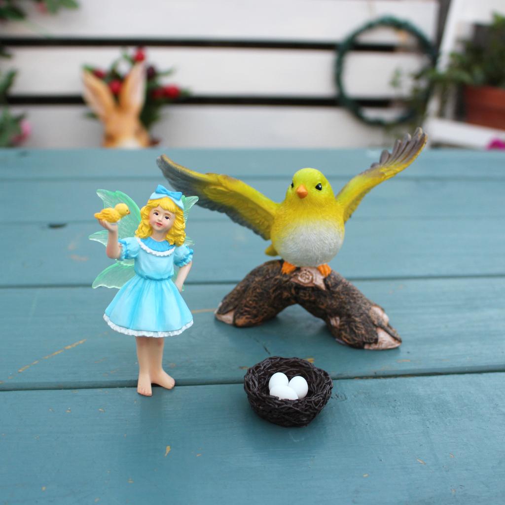 3pc Flower Fairy and Bird Crafts Ornaments, Creative Garden Decoration Bird Ornaments, Resin Crafts
