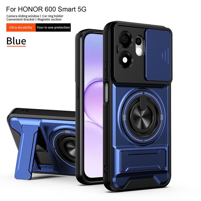 For Honor 600 Smart 5G Case Armor Slide Lens Protector Phone Cover For Honor 600Smart 5G Car Magnetic Holder Ring Stand Funda