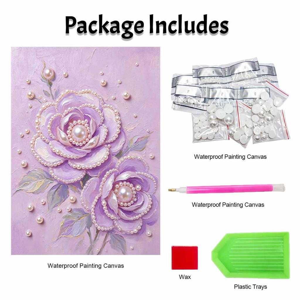 Purple Rose Flower 5D Pearl Painting Kit with Frame DIY Sparkling Bead Canvas Art Relaxing Handcraft Gift for Aesthetic Home Room Decor