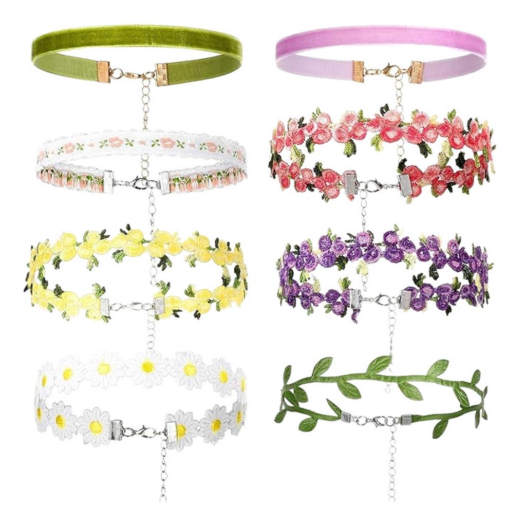Pack of 8 Customizable Combination Necklace Set for Women Girls Mix and Pair Floral Designs Vintage Inspired
