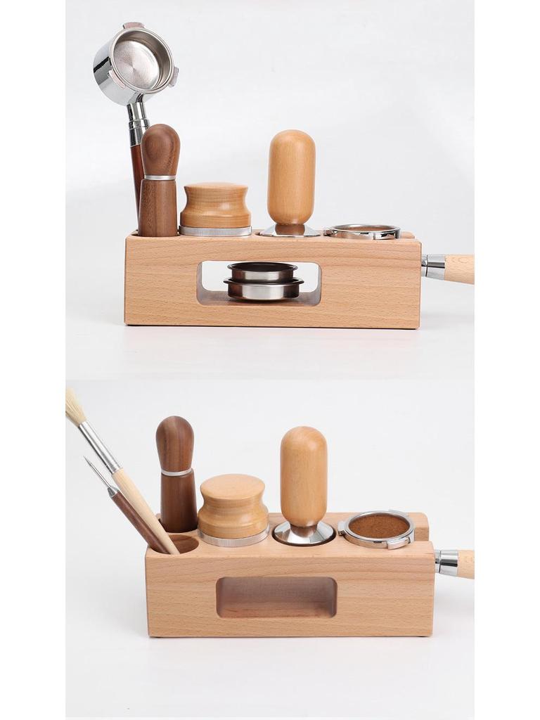 Kaffeestampferbasis und Spendersitz aus Holz zur Aufbewahrung des Maschinengriffs