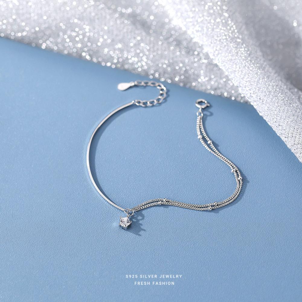 925 Sterling Silber Sternarmband für Damen Doppellagig Perlen Minimalistisch Ins Stil Schmuck