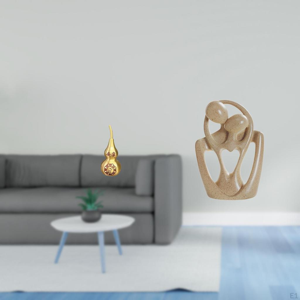 Brass Gourd And Abstract Couple Resin Statue Feng Shui Ornament Creative Desktop Centerpiece for