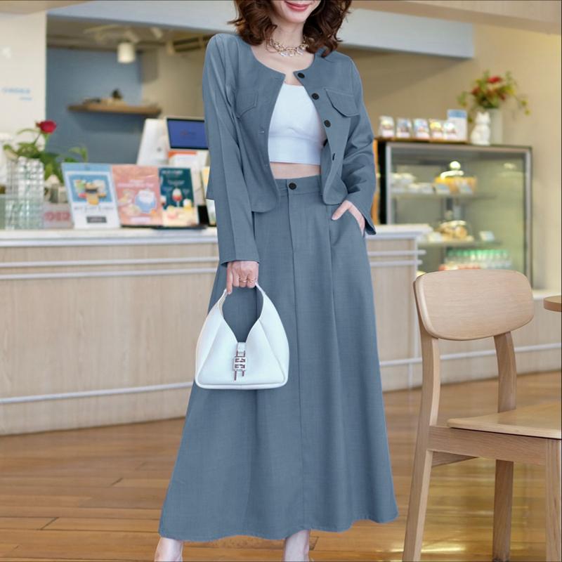 ZANZEA Blusa a Maniche Lunghe da Donna e Gonne Casual Set Completi Due Pezzi