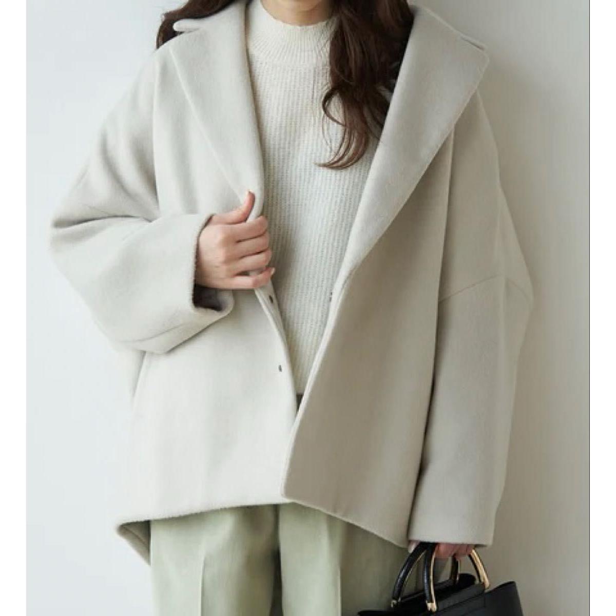 Unused ROPE PICNIC Beaver Cocoon Short Coat 27 Beige Size 38 Women s Coat