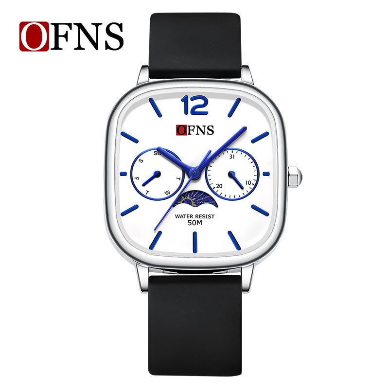 Oufanny Elegant Moon Phase Square Waterproof Watch for Men and Women - High-End Quartz Wristwatch