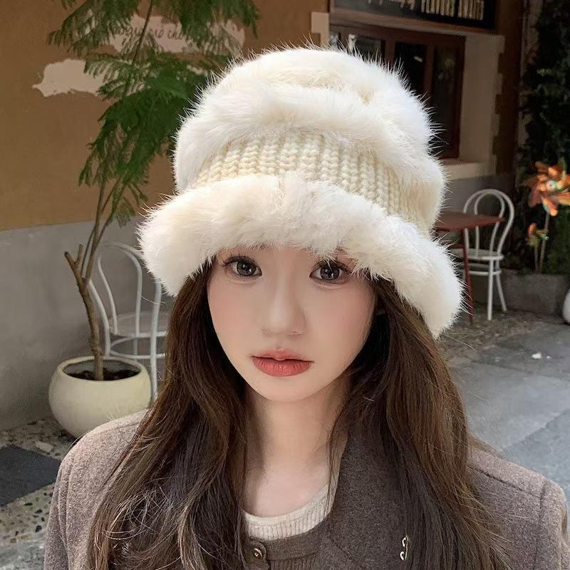 Warm Rabbit Fur Dome Hat Trendy Warm Furry Ear Flap Hat Fashionable Rabbit Fur Blend Hat