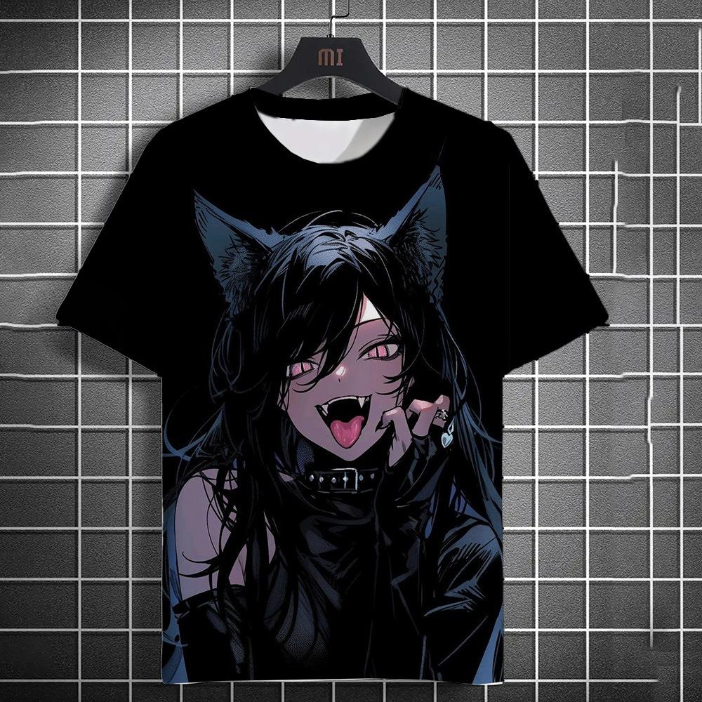 Cartoon Harajuku 3D Printed Short Sleeved T-shirt Summer Breathable Polyester Simple Round Neck Top