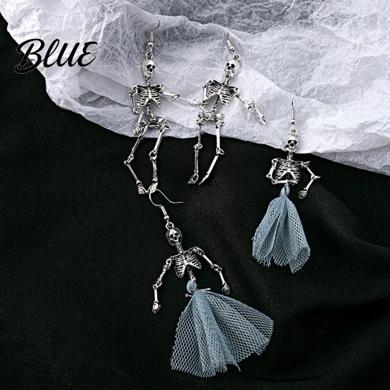 Cool Punk Earrings 1 Pair Halloween Earrings Spooky Gothic Skeleton Dangle Chic Accessories Drop Skull Articulated Jewelry for Women Trendy Holiday