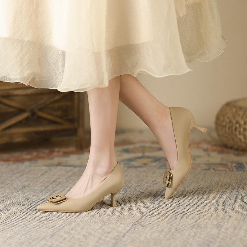 8-Word sexy temperament high heels for women's new pointed stiletto professional work single shoes for women
