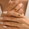 Geometric Hollow Stainless Steel Open Ring with Colored Zircon
