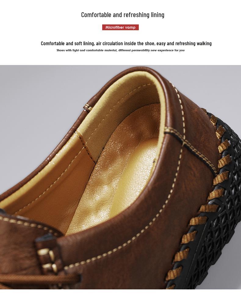 Handmade Men's Soft Sole Leather Loafers - Winter Casual Flat Large Size