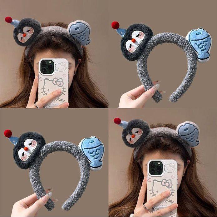 Creative Penguin Fish Plush Headband: Cute & Adorable Cartoon Hair Accessory for Girls – Perfect for Photos, Face Wash, or Fun!