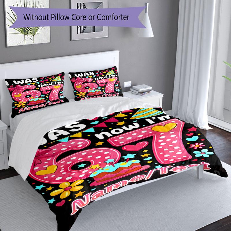 3PC Custom Name Happy 67th Birthday! Bedding Set Printed  Bedding Set Duvet Cover Closure Includes 1 Duvet Cover & 89 Pillowcases for Bedroom